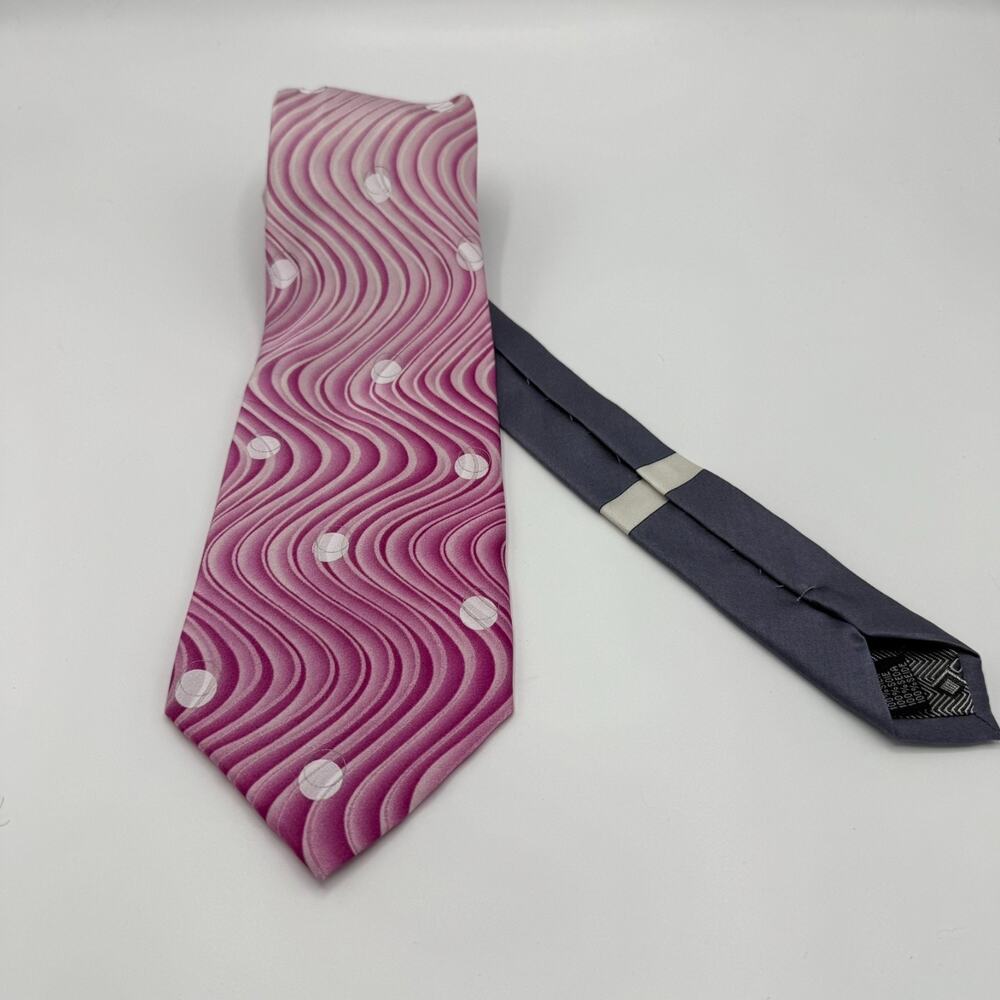 Steven Land Silk Tie Men 61" X 4 1/4" Pink Wavy Polka Dot Designer Wide Big Knot